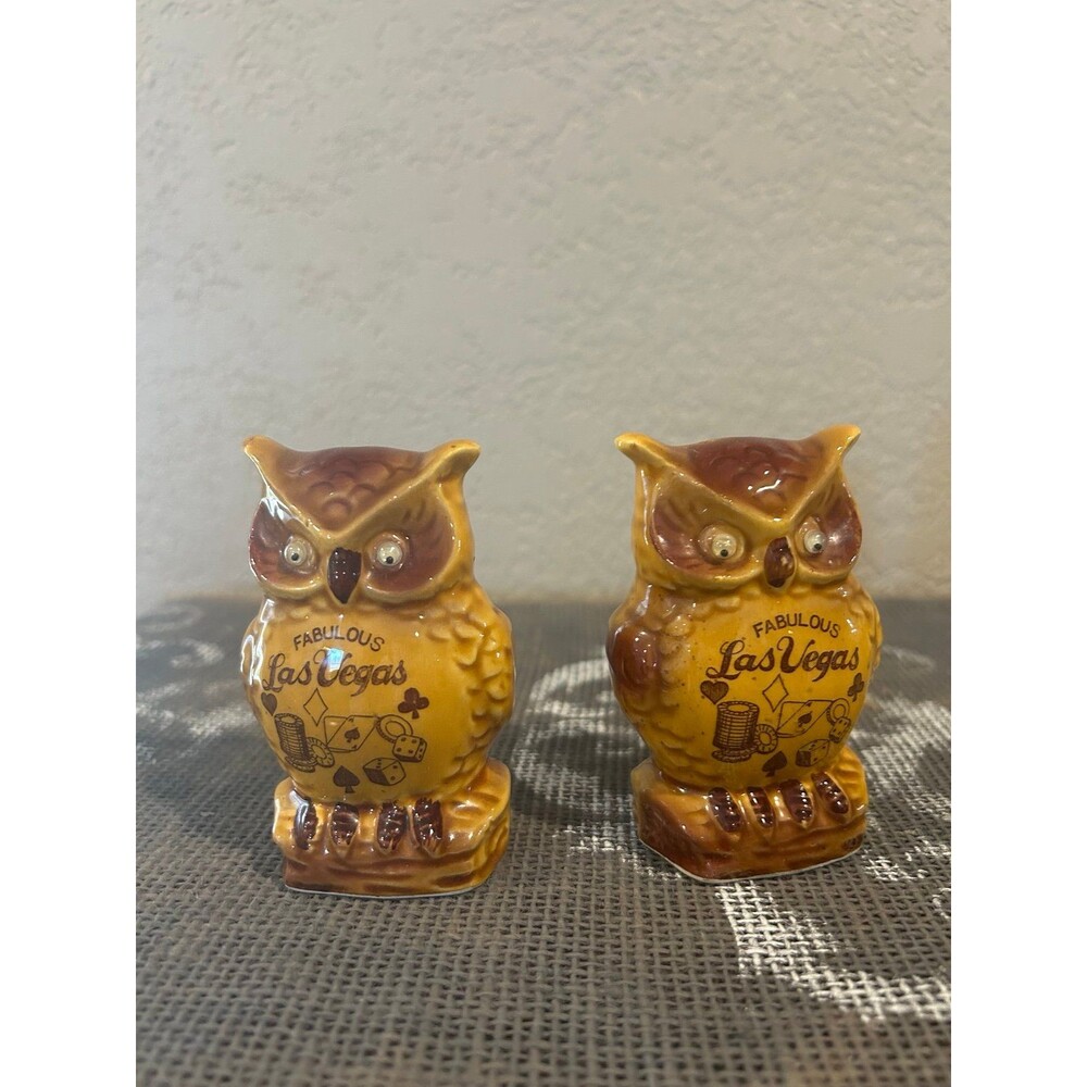 Vintage Salt & Pepper Shaker Set Fabulous Los Vegas 3.5” Owls